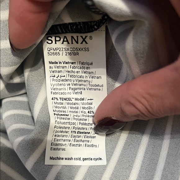 SPANX Air Essentials Tie Waist Black and White Striped Maxi Dress - Picture 7 of 7